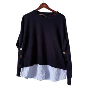 Tommy Hilfiger’s Women’s Two Toned Navy Blue Preppy Sweater- Size Large